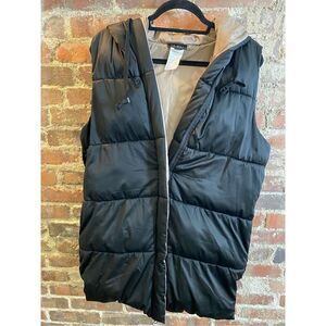 Tribal Black/Tan Long Puffer Hooded Vest Size Medium